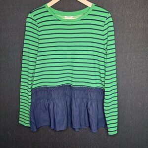 NWOT Crown & Ivy Soft Striped Crewneck Sweater Tee Size M/L Stretch  Preppy Naut